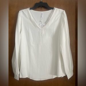 Elegant White Blouse with Lace Trim